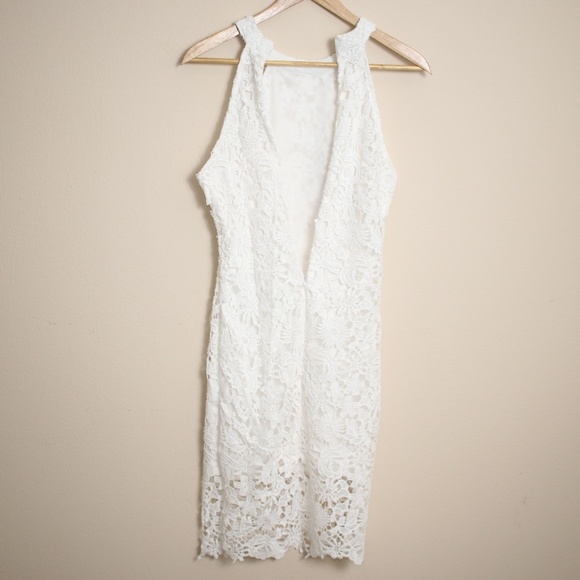Women's White Floral Lace High Neck Dress S - Picture 2 of 8